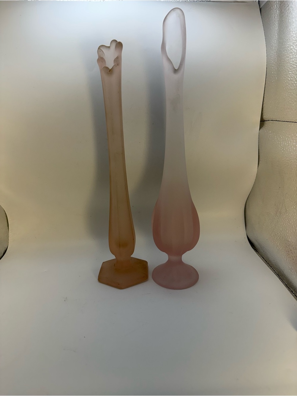 Vintage Viking Swung Satin Pink Bud Vase 12.5” & West Moreland Glass Pink 11.5”